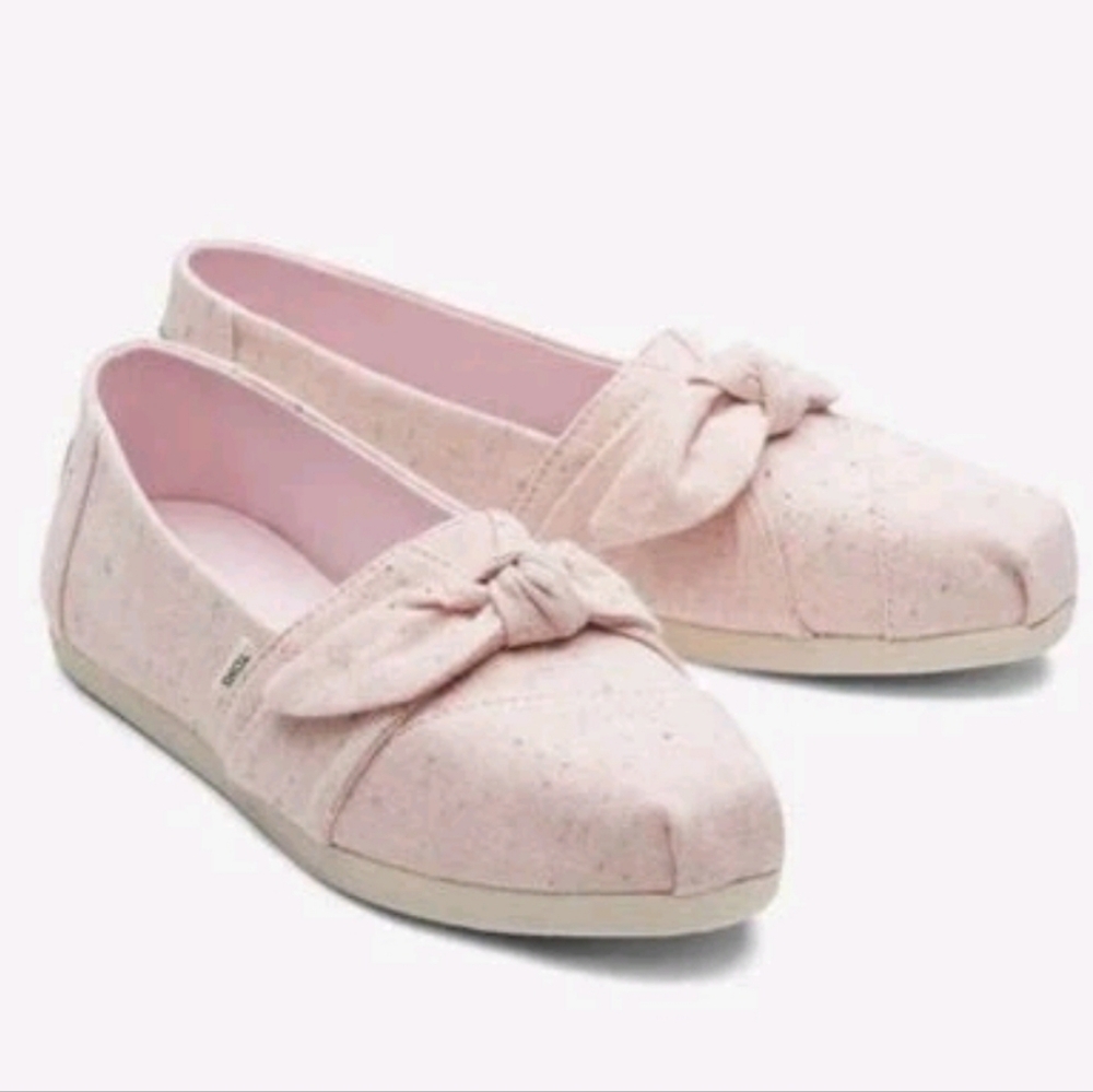 Toms Light Pink Women's Slip On Sneakers w/ Bow Chalk Pink Linen Sz 12